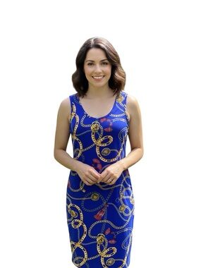 Jolie Joy Sleeveless Blue Chain-Print Midi Dress Size Xl